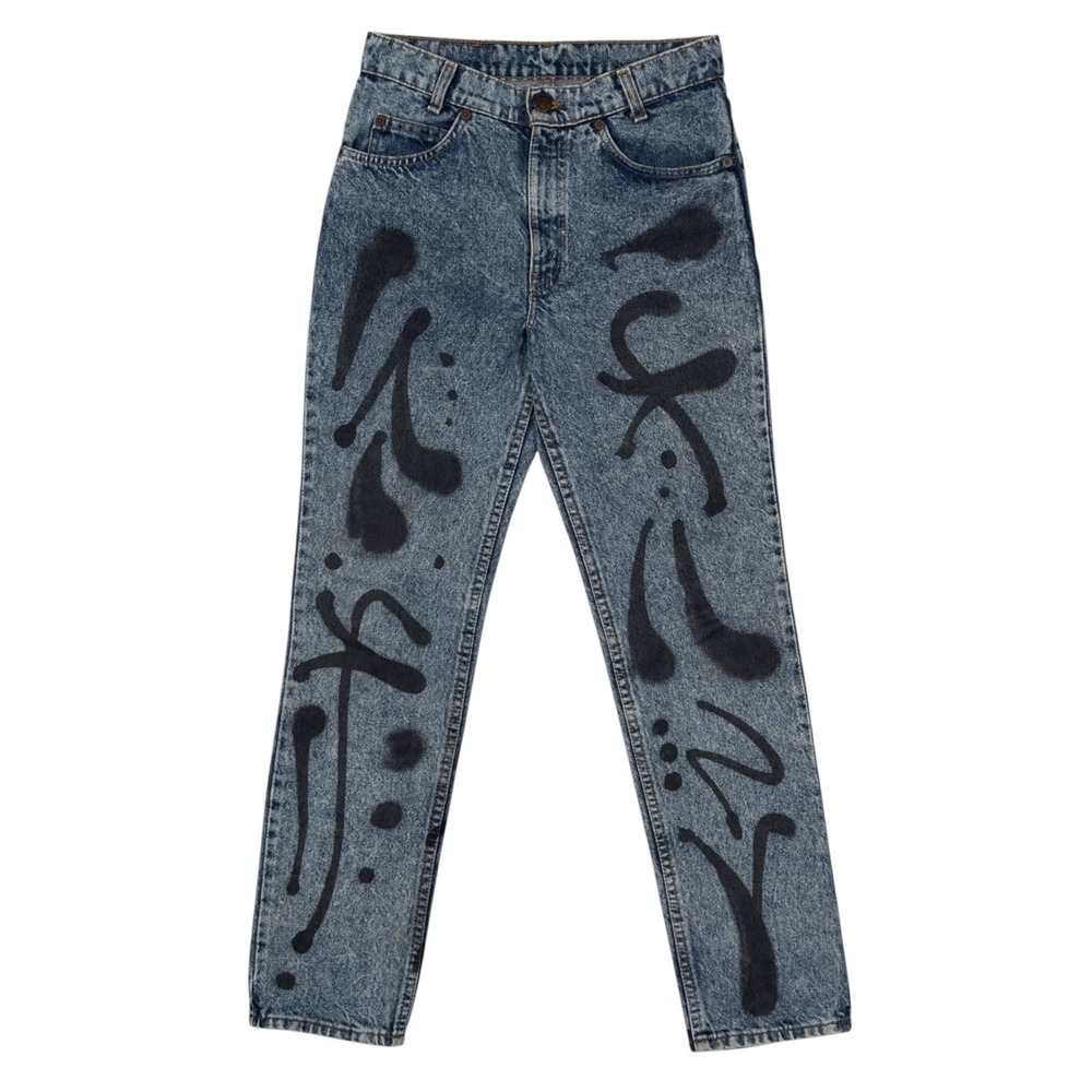Vintage Levis Student 501 Custom Hand Painted Acid Wash Orange Tab Jeans 28x29